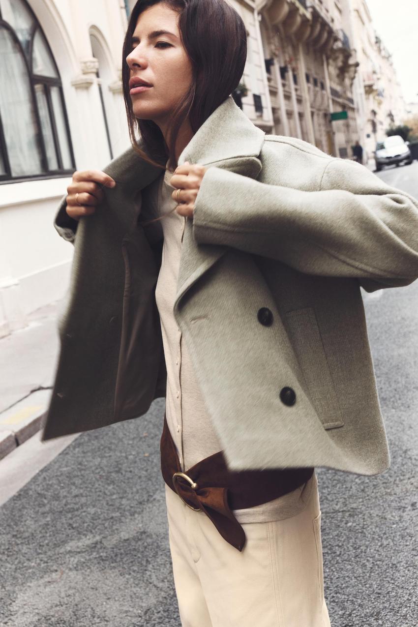 ダブルブレストショート丈コート - ミンク | ZARA Japan / 日本