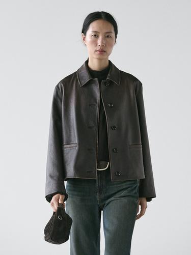 Zara Short nappa leather jacket - Black