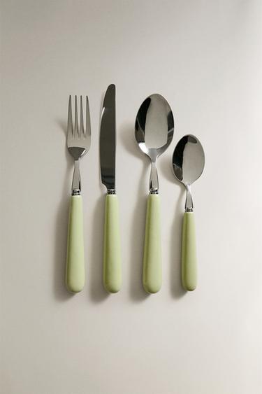SET CUBIERTOS 4 PIEZAS MANGO CERÁMICA - VERDE de Zara
