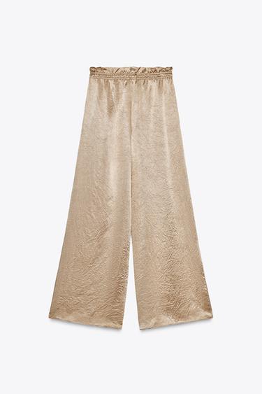 PANTALON LARGE SATINÉ ZW COLLECTION - Doré de Zara - Image 4
