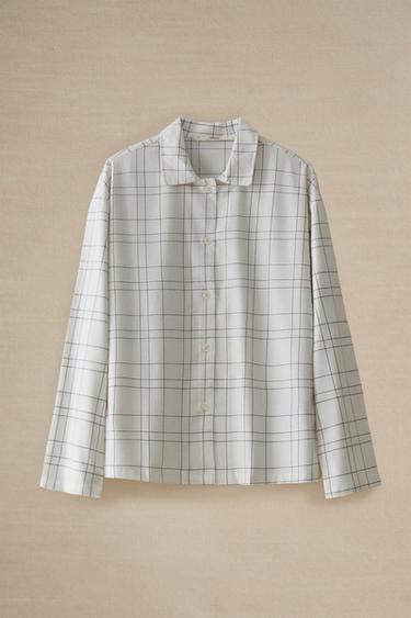 CHEMISE À CARREAUX - Écru de Zara - Image 4