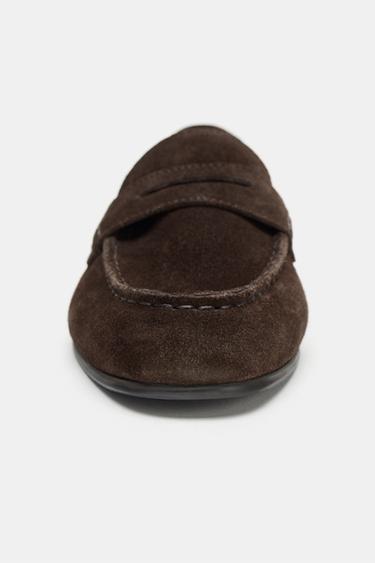 TOPSTITCHED SPLIT SUEDE LOAFERS - Chocolate Brown by Zara - Image 4