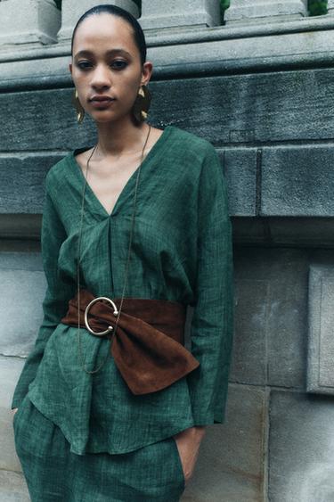 БЛУЗА ОБЪЕМНОГО КРОЯ ИЗ 100% ТКАНИ РАМИ — ZW COLLECTION — ЗЕЛЕНЫЙ от Zara — изображение 0