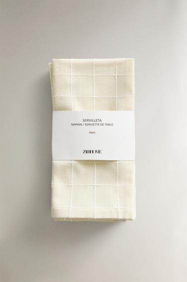 DYED THREAD GRID NAPKINS (PACK OF 2) - Butter by Zara - Image 4