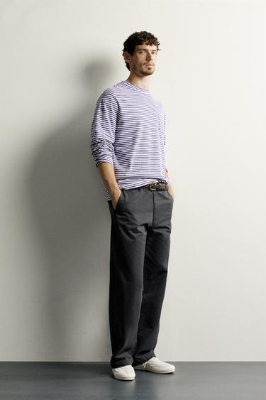 STRIPED REGULAR FIT LONG SLEEVE T-SHIRT - Lilac / White by Zara - Image 0