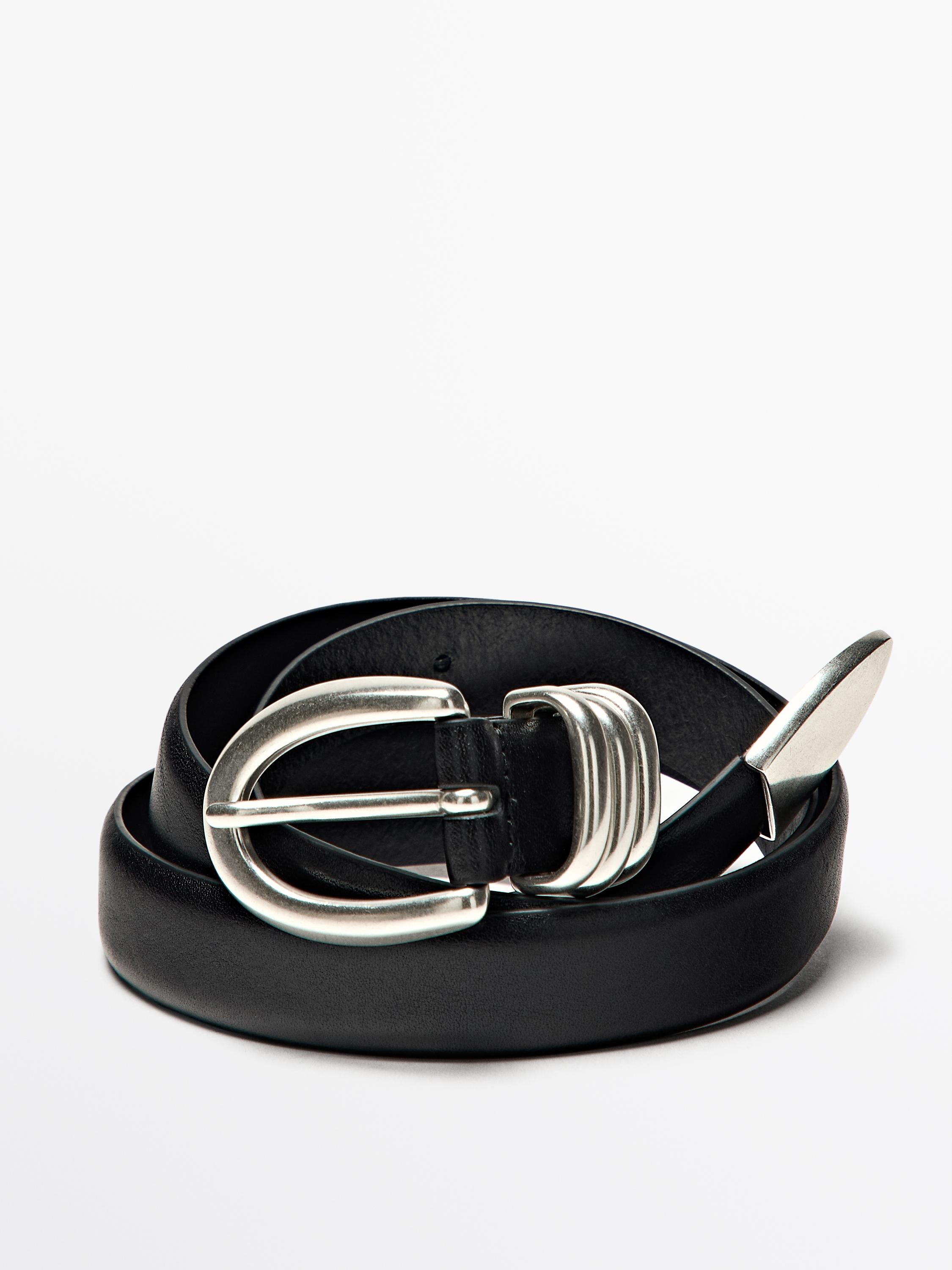 Nappa leather belt with metallic detail