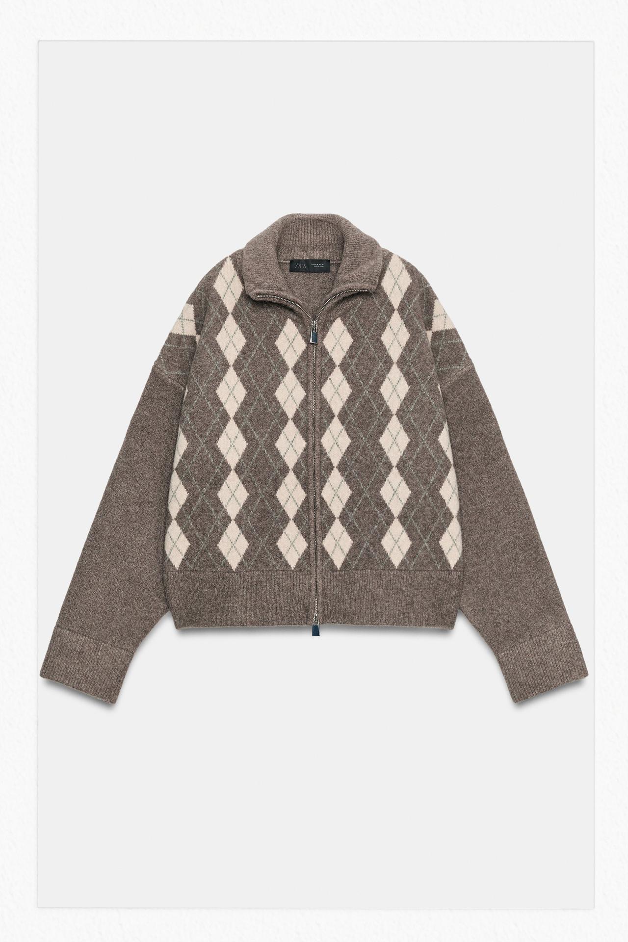ARGYLE CARDIGAN — Mink marl