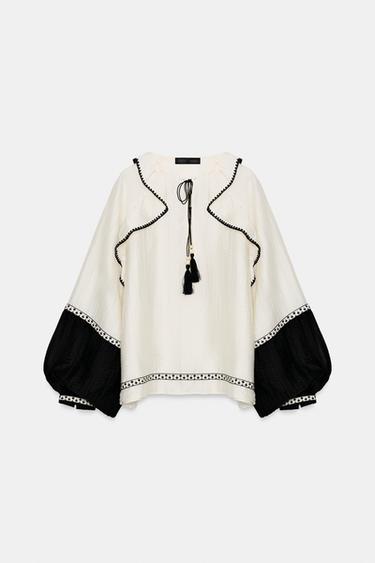 BLOUSE À VOLUME ET VOLANTS - Écru / Noir de Zara - Image 6