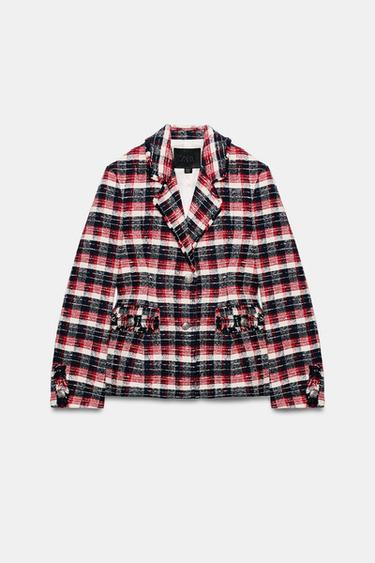 VESTE PEPLUM À CARREAUX ZW COLLECTION - Rouge de Zara - Image 3