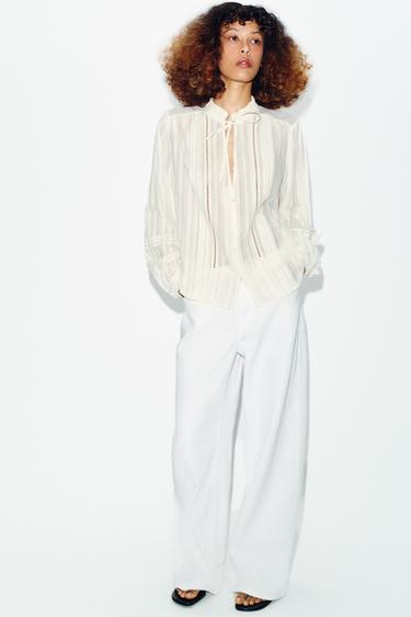 BLOUSE ROMANTIQUE AVEC ENTRE-DEUX - Écru de Zara - Image 0