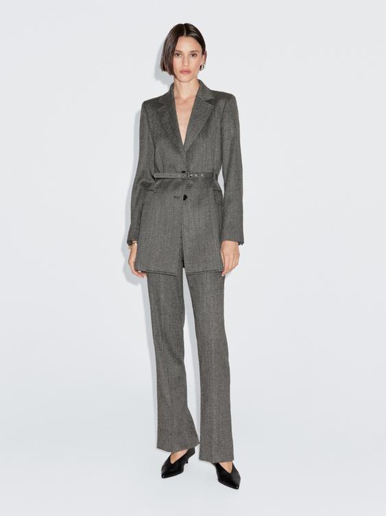 Flecked suit blazer with belt