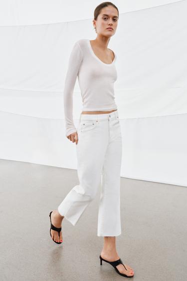 ZW COLLECTION CROPPED FLARE MID-WAIST JEANS - White by Zara
