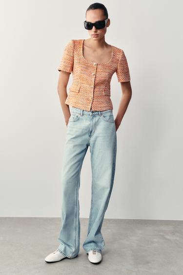 Zara SHORT SLEEVE ROUND NECK BLAZER - Orange