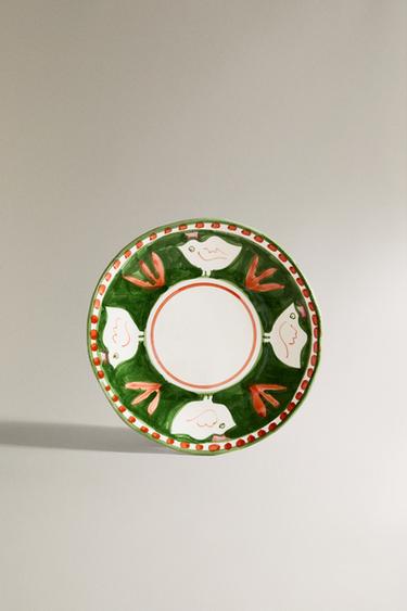 PAINTED CERAMIC DESSERT PLATE - Green by Zara