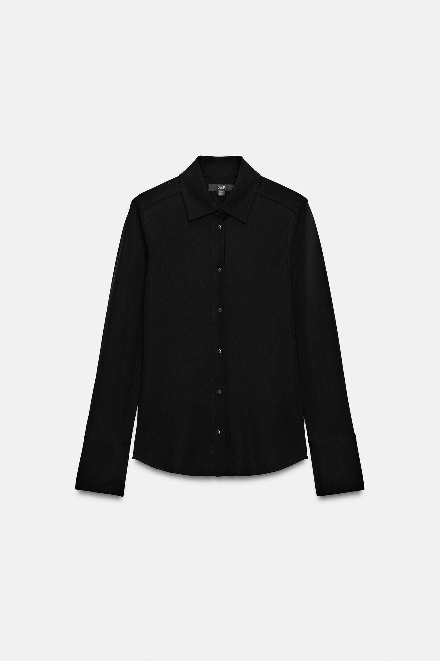 Женская рубашка Zara Gold Button Shirt ZW Collection, цвет: Чёрный — фото 6
