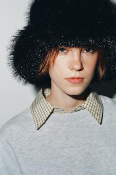 SHEEPSKIN BUCKET HAT - Black by Zara