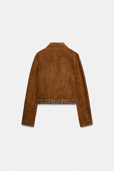 FAUX SUEDE STUDDED JACKET - Brown by Zara - Image 6
