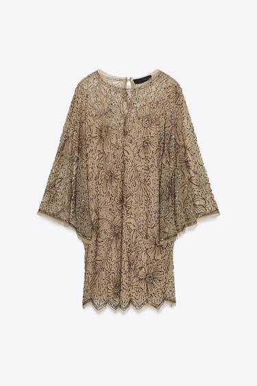 ZW COLLECTION LIMITED EDITION EMBROIDERED SHORT DRESS - Golden by Zara - Image 3