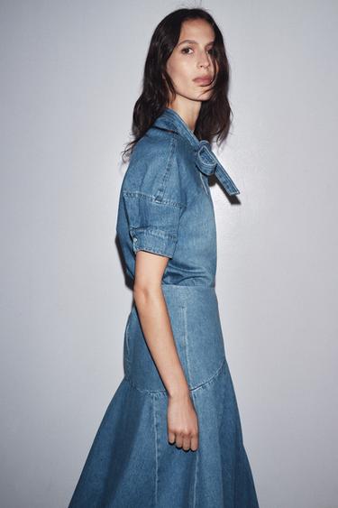 ZW COLLECTION DENIM SHIRT WITH TIE - Mid-blue by Zara - Image 5