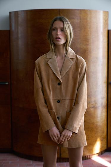 100% SUEDE LEATHER JACKET - camel by Zara