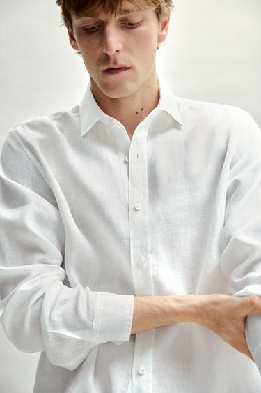 Zara Slim fit 100% linen shirt - White