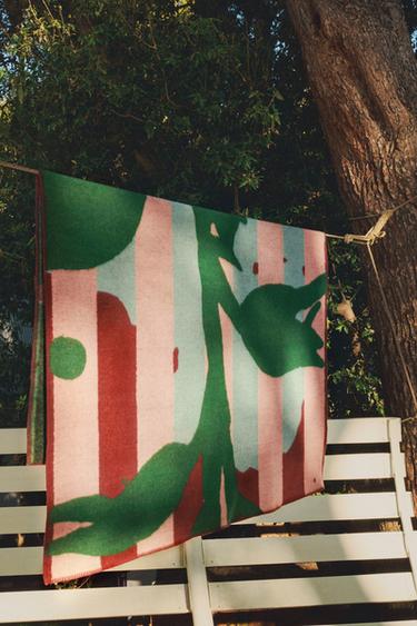 STRIPED BRANCH WOOL BLEND THROW X COLLAGERIE - Green by Zara