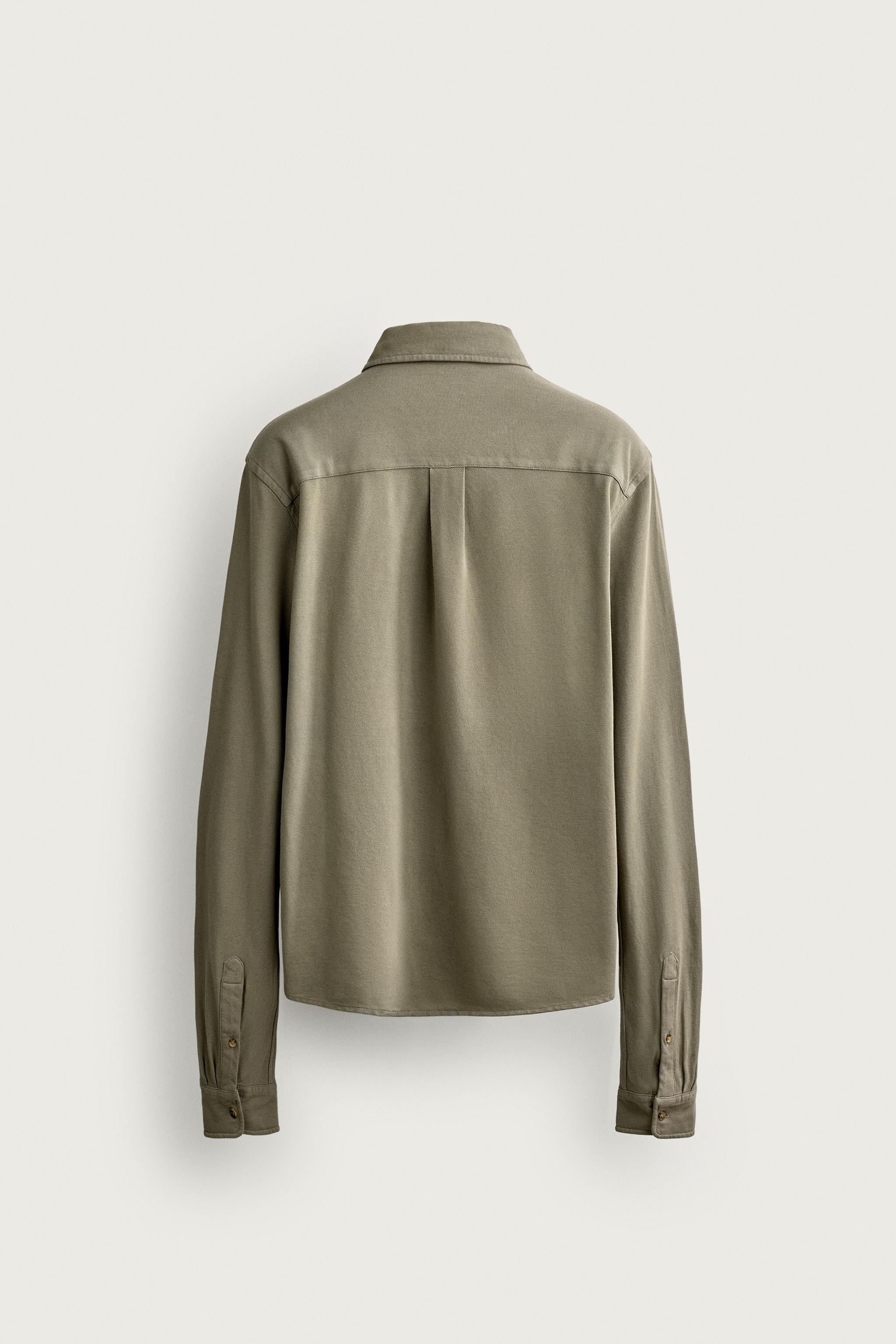 WASHED PIQUÉ REGULAR FIT SHIRT — Light khaki