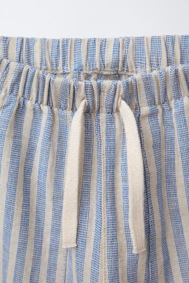 PANTALON À RAYURES EN LIN ET COTON - Bleu de Zara - Image 2