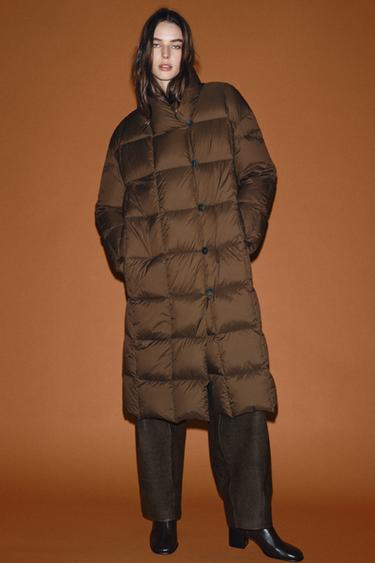 Zara ZW COLLECTION LONG DOWN PUFFER COAT - Tobacco Brown