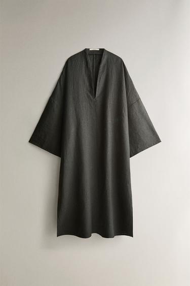 Zara LINEN BEACH CAFTAN - Gray