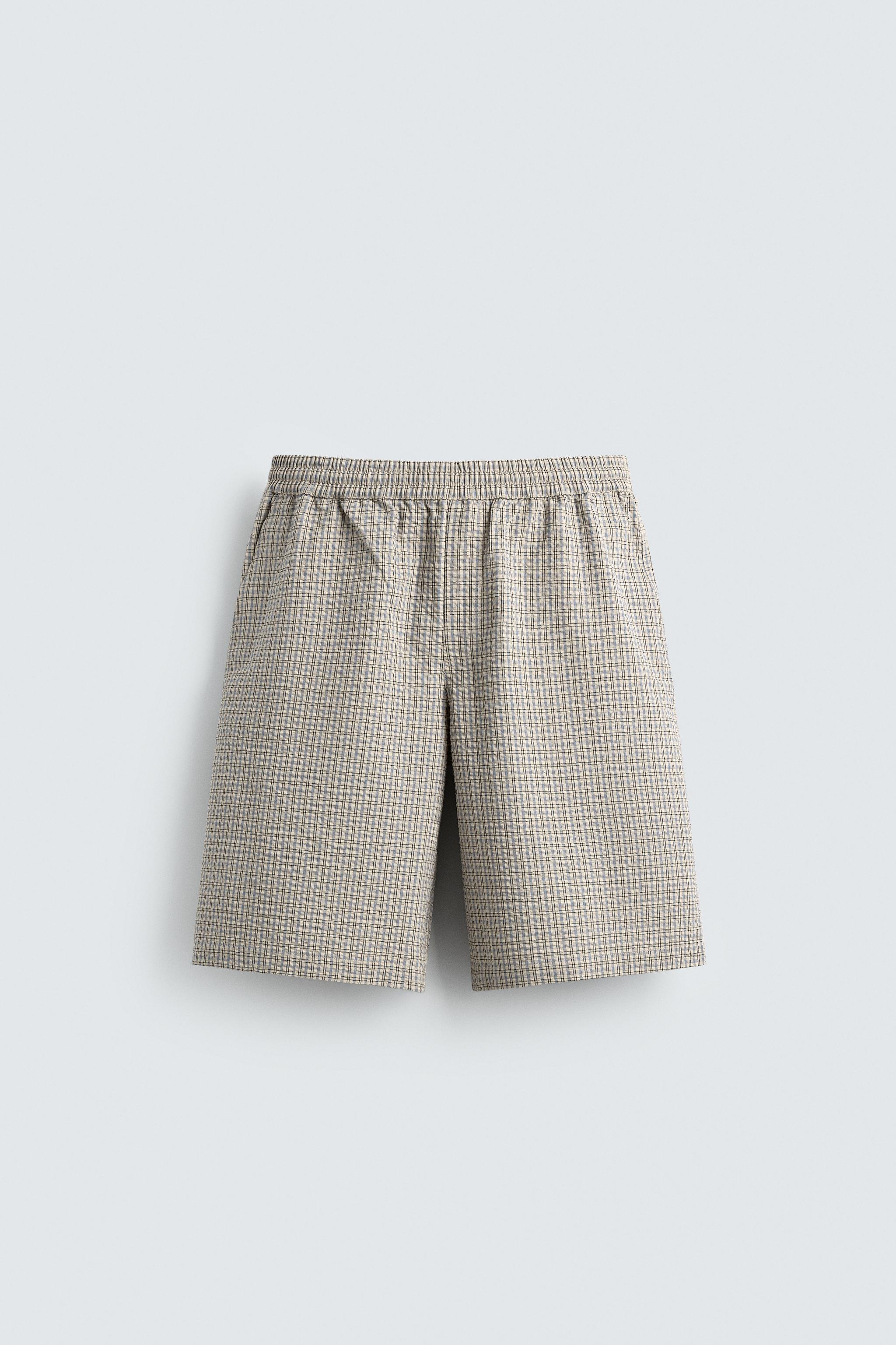 PLAID TEXTURED SHORTS — Sky blue