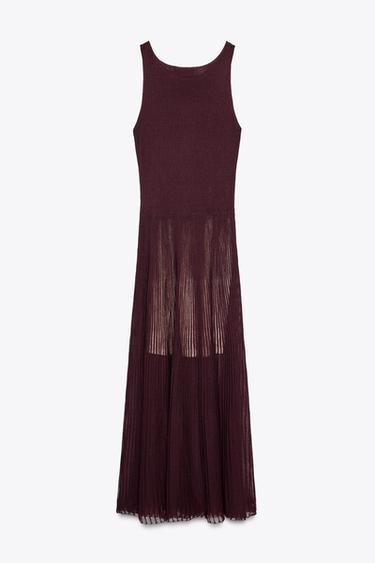 ROBE LONGUE EN MAILLE CÔTELÉE - Grenat de Zara - Image 8