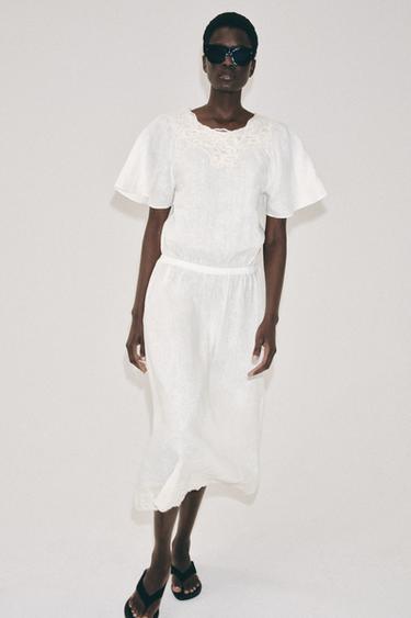 ROBE EN LIN CROCHET ZW COLLECTION - Beige clair de Zara - Image 3