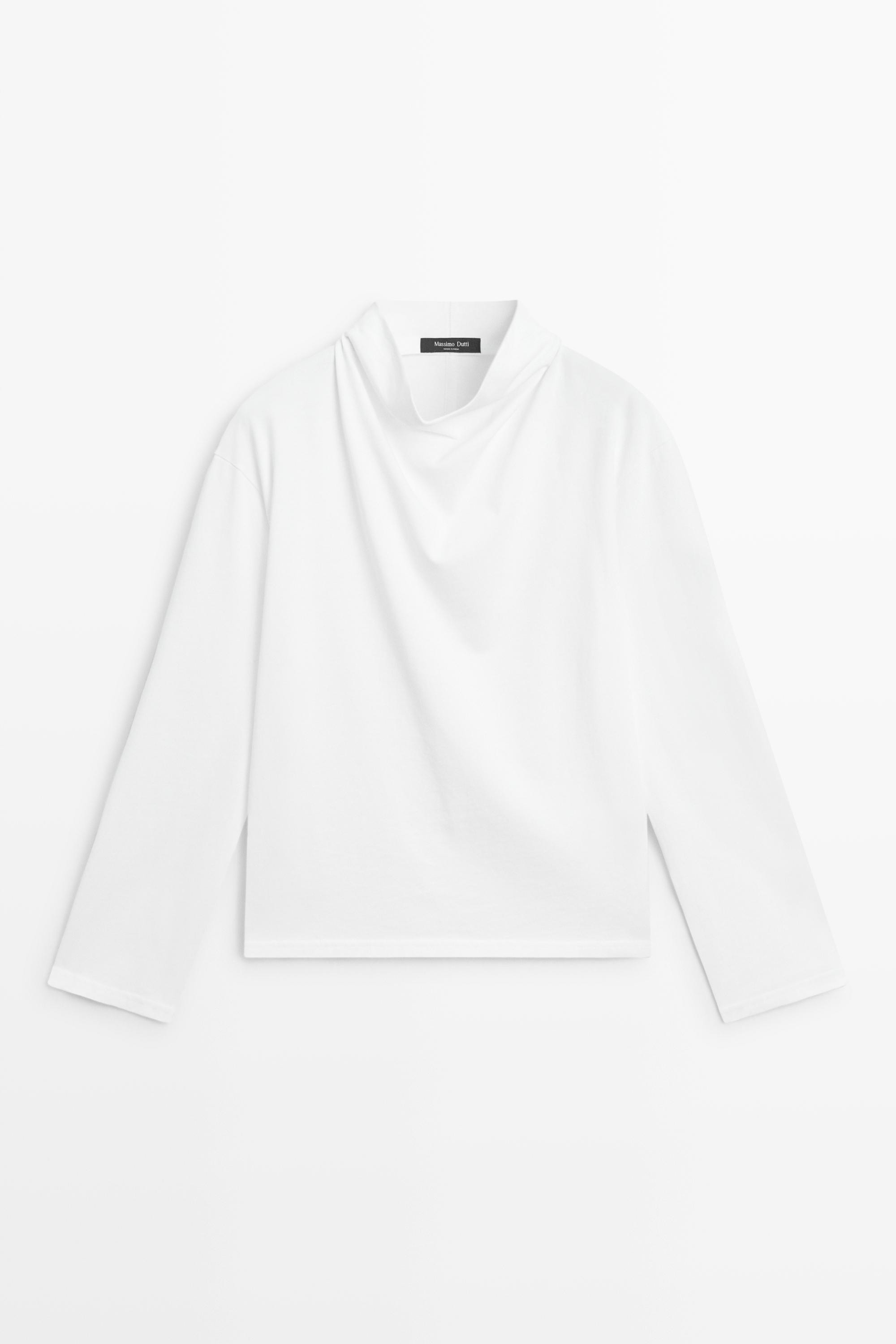T-shirt 100 % coton à col drapé