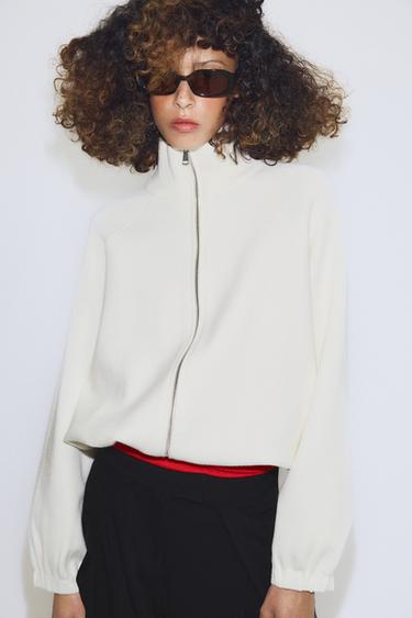 Zara ZIP-UP KNIT CARDIGAN - Ecru