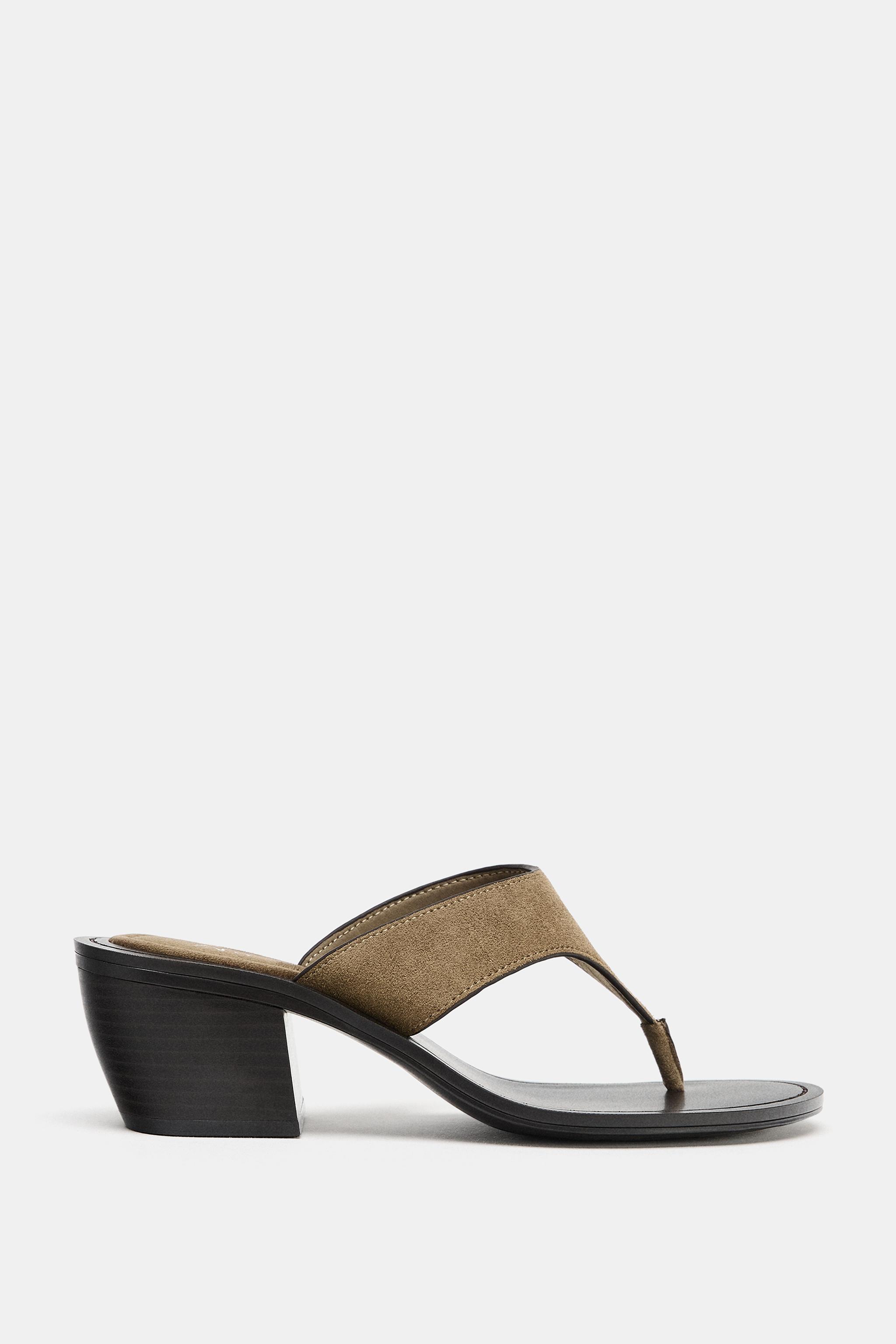 SUEDE BLOCK HEEL SANDALS — Dark Khaki Green