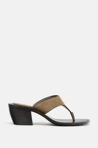 SPLIT SUEDE HEELED SANDALS - Dark Khaki Green by Zara - Image 2