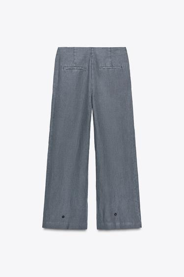 ZW COLLECTION LINEN PLEATED TROUSERS - Mid-grey by Zara