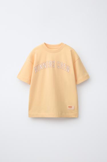 Zara JOGGING TEXT T-SHIRT - Tangerine