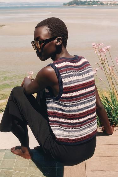 TEXTURED STRIPED KNIT TOP - bordeaux/ecru by Zara - Image 0