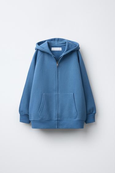 HOODIE WITH ZIP - Blue by Zara