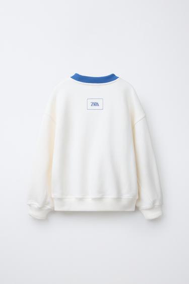 SWEATSHIRT WITH CONTRAST RIB NECK - Ecru by Zara - Image 1