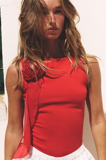 SLEEVELESS FLORAL TOP - Red by Zara