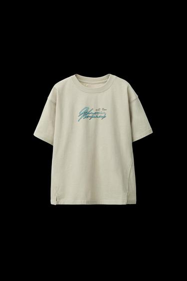Zara TEXT PRINT T-SHIRT - Taupe gray - Image 0