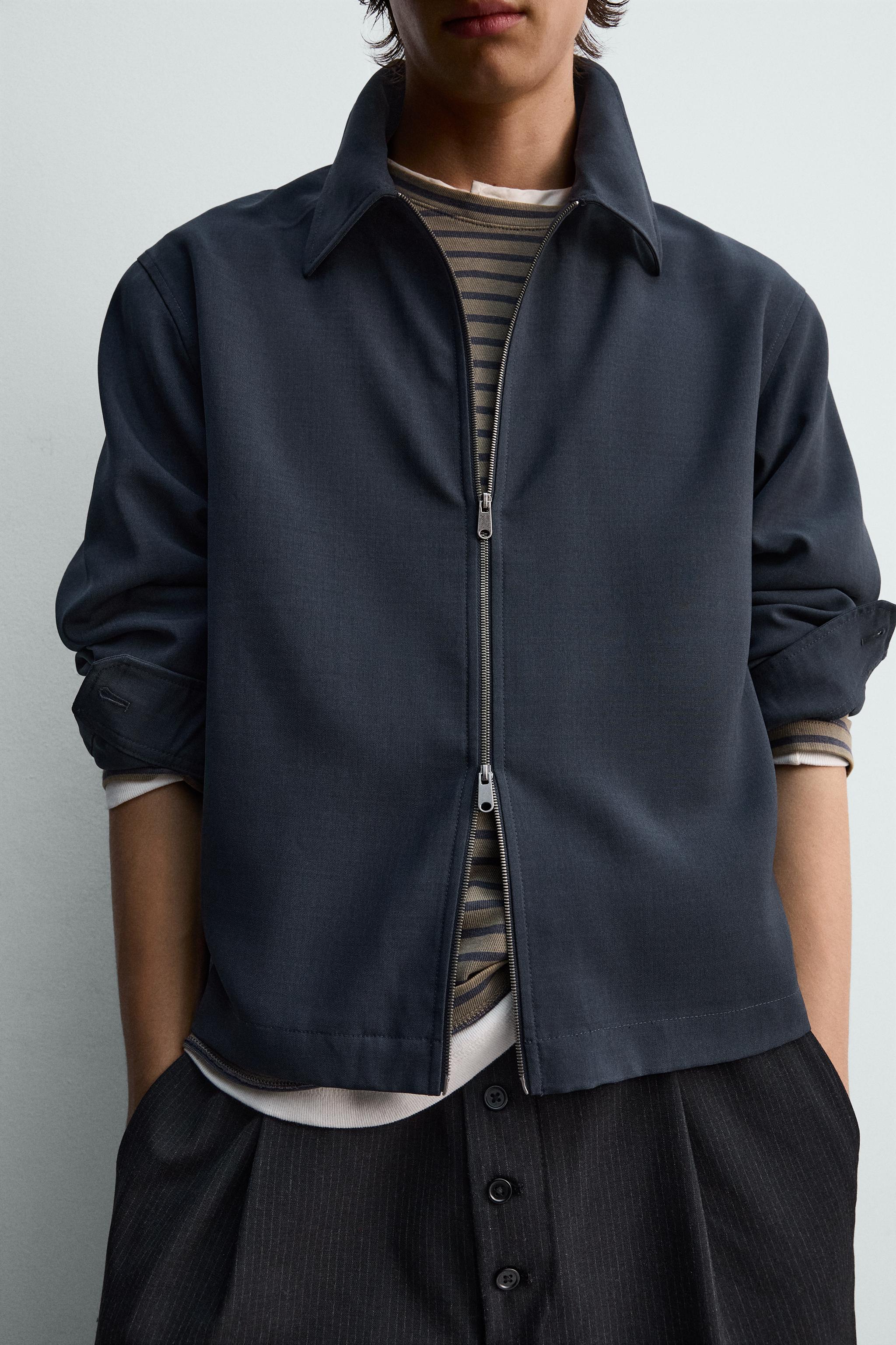 リラックスフィットジッパーシャツジャケット - テールブルー | ZARA