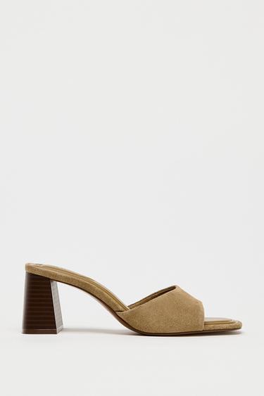 Zara SUEDE HEELED SANDALS - Sandy Brown