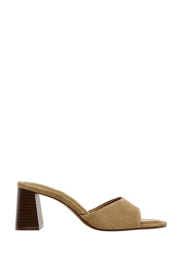 SPLIT SUEDE HEELED SANDALS - Sand Brown by Zara - Image 0