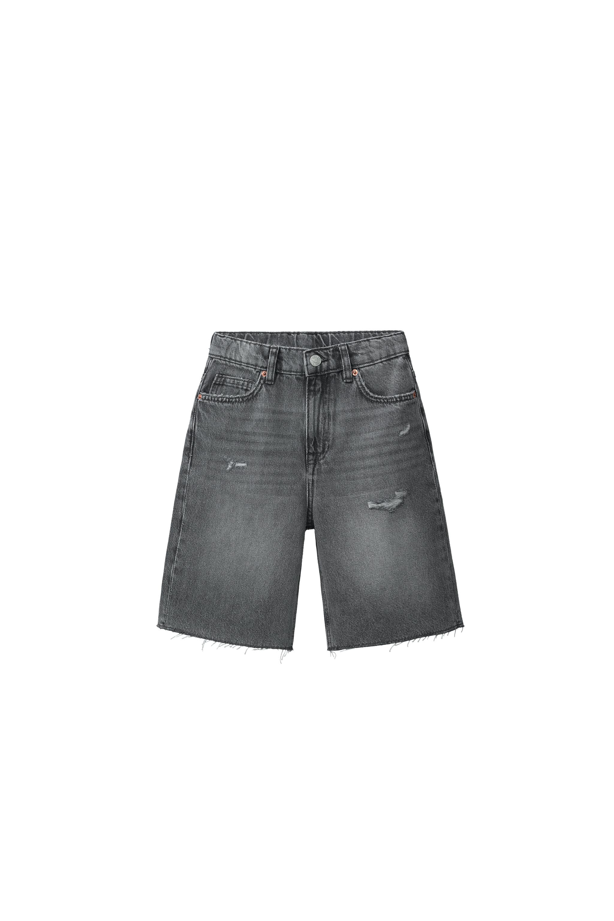 RIPPED WIDE-LEG DENIM BERMUDA SHORTS - Light blue | ZARA Singapore