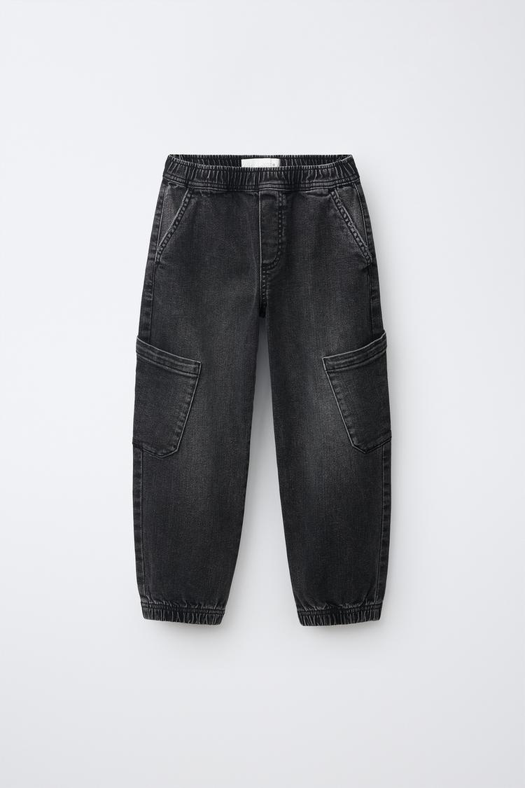 CARGO JOGGER JEANS — Black