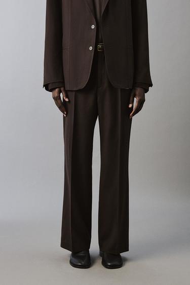 Zara FLARE FIT SUIT PANTS WITH WOOL - Brown